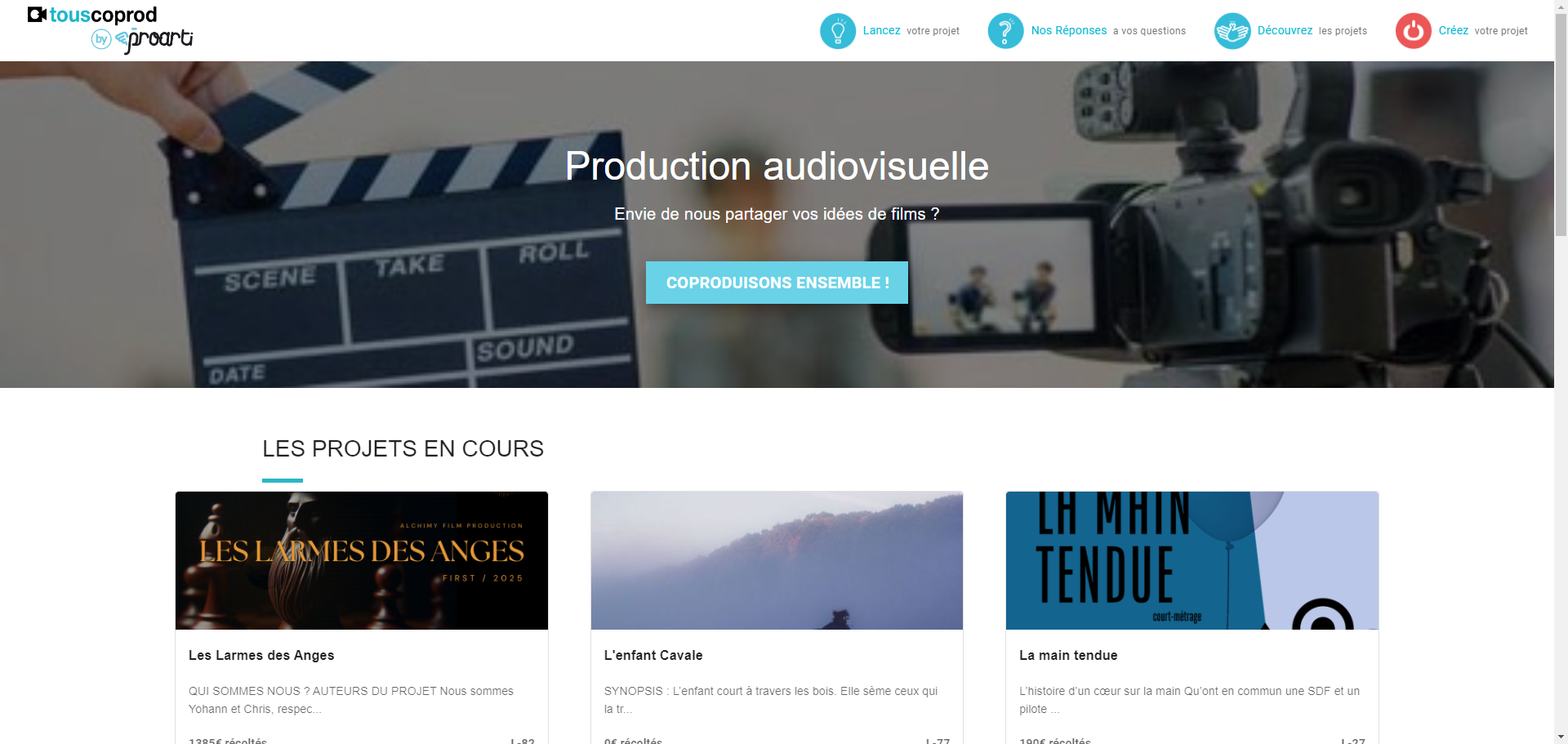 Touscoprod | Touscoprod 1ère plateforme de financement par­ticipa­tif dédiée aux films »